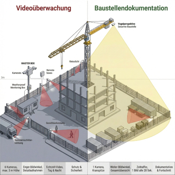 Baustellendokumentation vs. Videoüberwachung Infografik